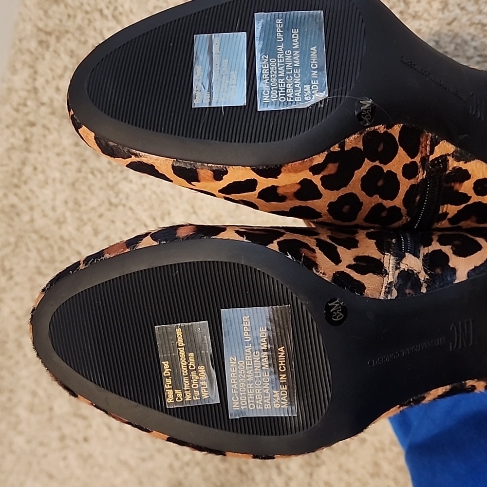 INC Real Fur Leopard Zip Ankle Booties Size 6.5 Never Worn - Picture 4 of 5